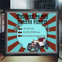 Retro Car Birthday Party PRINTABLE Banner, Set Old Car Party Printable Decorations,Boys and Man Birthday Party Decora