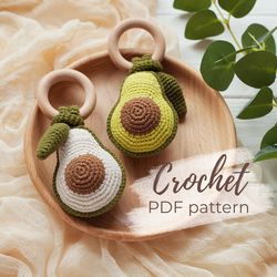 Avocado Baby Rattle Crochet Pattern - Amigurumi Soft Toy Instruction PDF - Easy Tutorial for Beginners