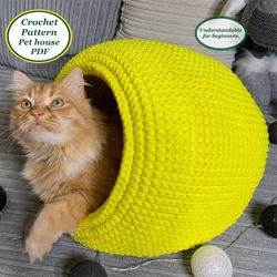 Crochet pattern cat house Crochet cat cave pdf pattern Digital instruction PDF format with photo Pet furniture