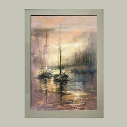 Nautical Sailboat Digital Print || Yachts at dusk || Nautical Decor Art || Digital Download Wall Art