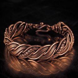 Unique wire wrapped copper bracelet for woman, Antique style artisan copper jewelry, 7th 22nd Anniversary gift for her