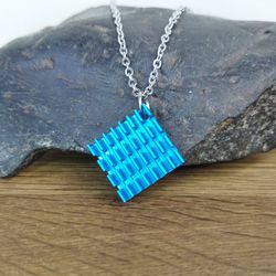 Square neon blue necklace. Sci-fi jewelry for geek gift. Cyberpunk necklace. Futuristic necklace unisex.