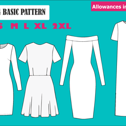 basic  dress pattern pdf  sewing pattern instant download xs s m l 2xl