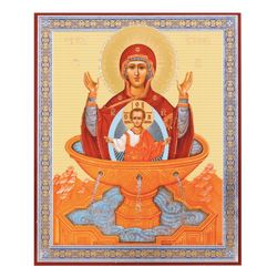 The Life giving  Spring Mother of God  |  Gold foiled icon on wood |  Size: 5 1/4"x4 1/2"