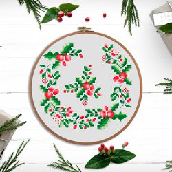 christmas flower wreath cross stitch pattern
