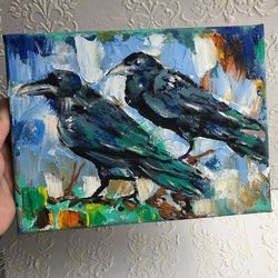 Raven Original Painting Crow Acrylic Art Bird Abstract Artwork Canvas Art