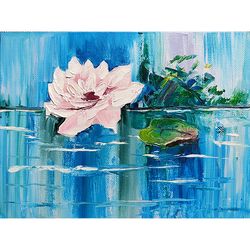Water Lily Painting Flower Original Art Lotus Oil Painting Small Artwork by 6x8 in