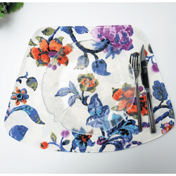 Flower placemats set of 6, 4 or 2, placemats for round table, double sided placemat with water-repellent coating