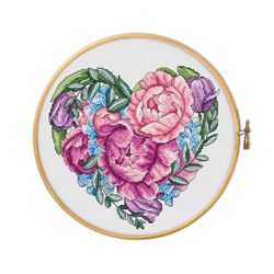 Flower heart for cross stitch pattern