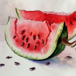 Original Watercolor Wall Decor Watermelon Art  8.27 x 11.69 aquarelle Painting Handmade Summer  berry Picture