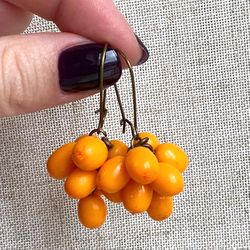 Orange sea buckthorn earrings, Berries dangle earrings, Berry earrings
