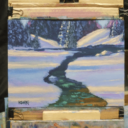 Original Oil Painting Purple winter  Landscape painting Winter painting Gift painting Bright Paintin