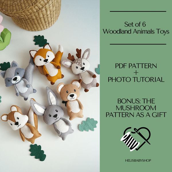 6 Woodland Felt Animals Pattern PDF, Felt Pattern Fox Deer B - Inspire  Uplift