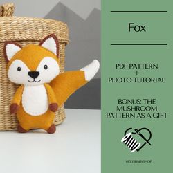 Fox Sewing PATTERN, Felt Animal pattern, Fox Felt Pattern, Woodland Fox pattern, Felt Toy Pattern, sewing Fox ornament D