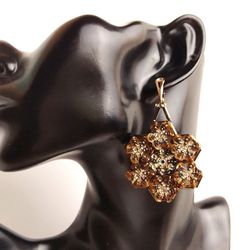 Earrings flowers with sequins beautiful voluminous golden