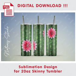 Cactus Seamless sublimation pattern - 20oz SKINNY TUMBLER - Full tumbler wrap