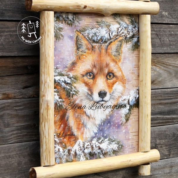 Fox Painting on Birch Bark, Rustic Decor by MyWildCanvas-4.jpg