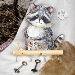 Cute Raccoon, Key Hanger for the Wall
