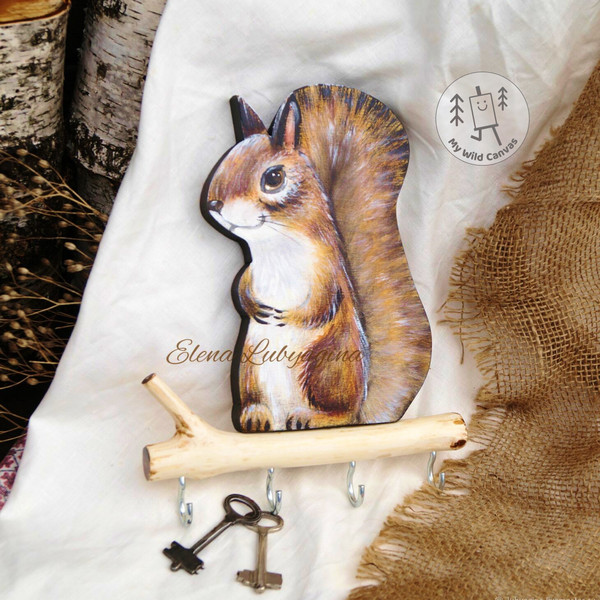 Unique Squirrel Key Holder for Wall by MyWildCanvas.jpg