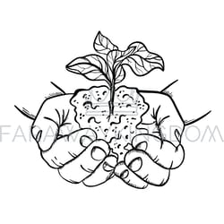 hands holding plant in sketch style vector illustration set