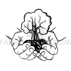 HANDS HOLDING TREE In Sketch Style Vector Illustration Set