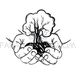 hands holding tree in sketch style vector illustration set