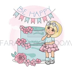 happiness and girl holiday cartoon vector illustration set
