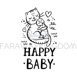 happy baby mothers day cat cartoon vector illustration set