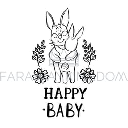 happy baby kids mothers day hare cartoon vector illustration set