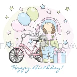 happy birthday tilda holiday cartoon vector illustration set
