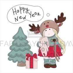 happy christmas tilda doll new year vector illustration set