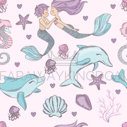happy dolphin mermaid seamless pattern vector illustration