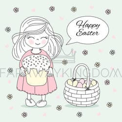 happy easter girl religious holiday vector illustration set