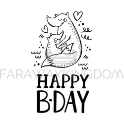 happy fox birthday cartoon clip art vector illustration set
