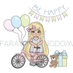 happy girl child holiday cartoon vector illustration set