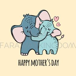 HAPPY MOTHERS DAY Elephant Hugs Her Son Vector Illustration Set