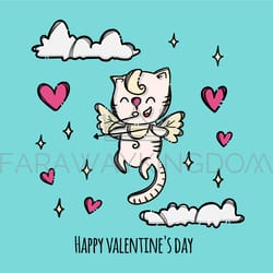 happy valentine kitten cupid shoots a bow vector illustration
