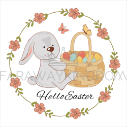 HARE AND BASKET Easter Animal Holiday Vector Illustration Set