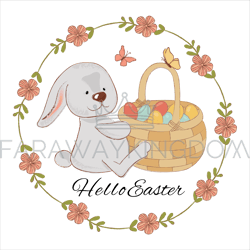 hare and basket easter animal holiday vector illustration set