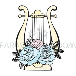 harp musical floral cartoon wedding vector illustration set