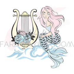 harp mermaid underwater princess girl vector illustration set