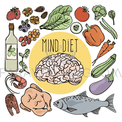HEALTHY BRAIN Mind Diet Nutrition Vector Illustration Set