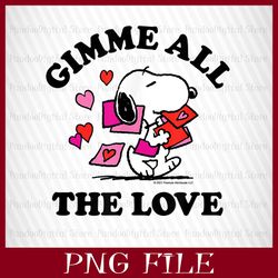 gimme all the love, snoopy valentines png, snoopy with heart, snoopy with love, snoopy png, valentines snoopy, valentine