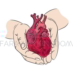 heart and hands health symbol medicine human hand drawn print
