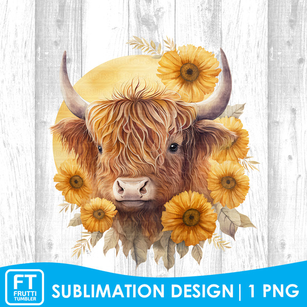 highland-cow-sublimation-design-watercolor-png-sunflowers-sublimation design.jpg