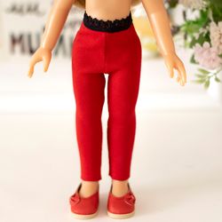 Red leggings for dolls Paola Reina, Siblies Ruby Red, Little Darling, Minouche, 13 inch doll clothes, doll legwear