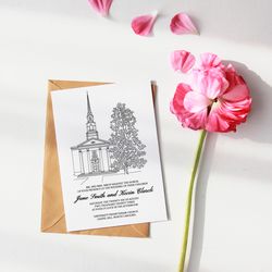 Custom Wedding Venue Illustration, Save the Date Ink Sketch Drawing, Digital artwork for letterpress & printing, Art