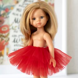 Red tutu skirt for dolls Paola Reina, Siblies Ruby Red, Little Darling, Minouche, 13 inch doll clothes, doll underskirt