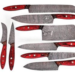 Damscus steel Chef Set Of 8Pieces ,Custom Handmade Chef Set , Handmade Damascus Chef Set ,Personalized Gift For Mother ,