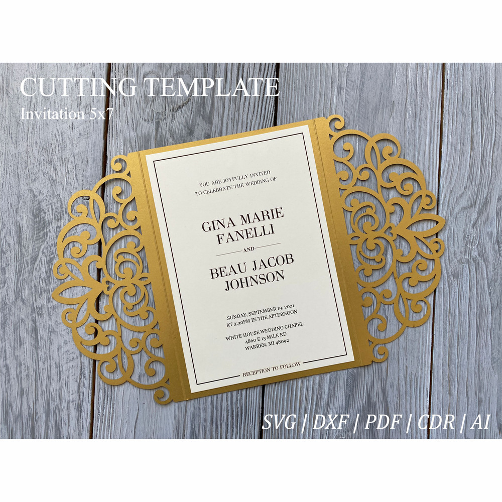5x7 Ornamental gate-fold invitation template SVG